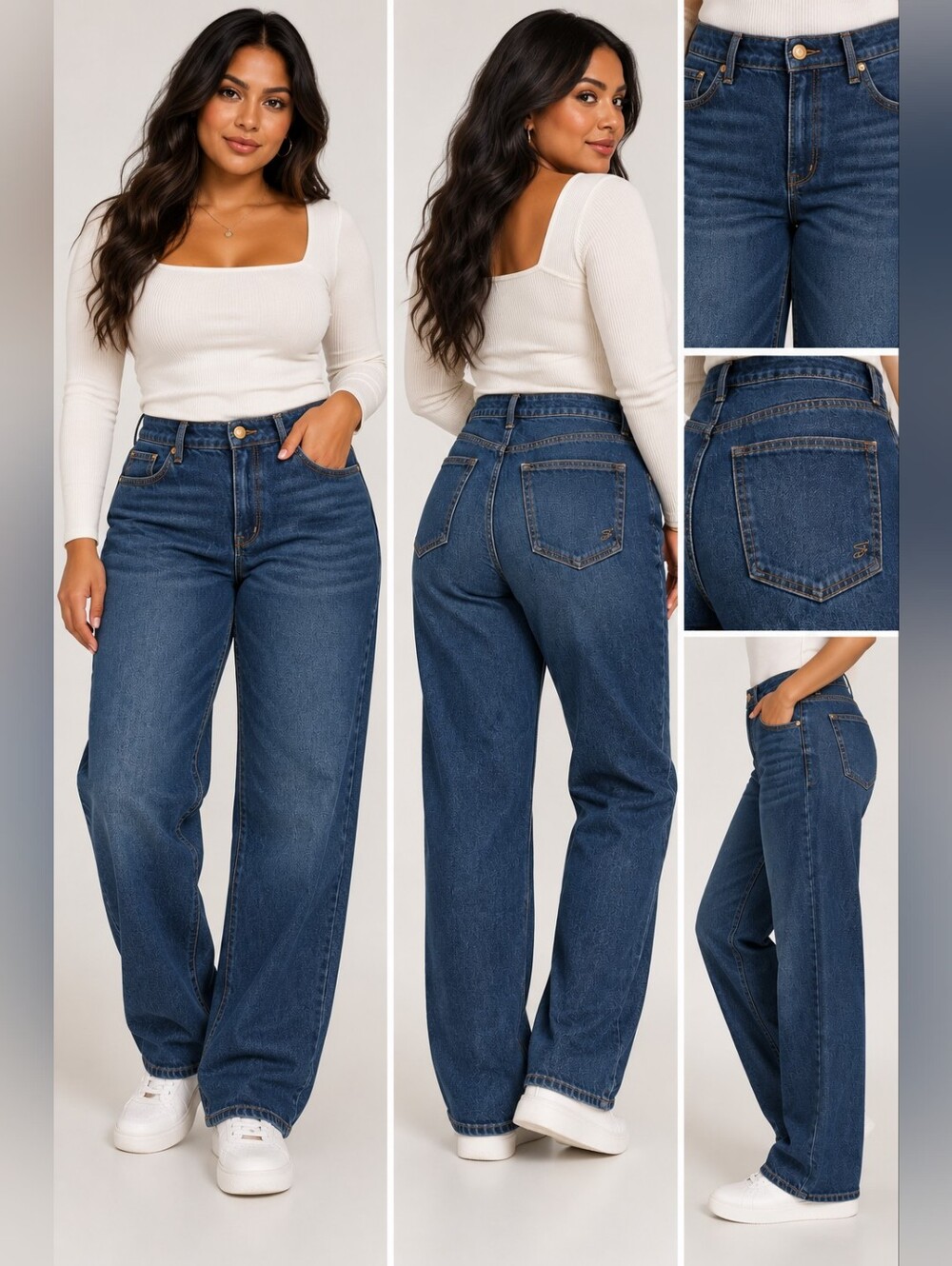 Seven7 Loose Straight Fit High-Rise Jeans in Dark Blue